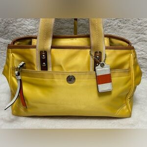 Hampton Sateen Coach Yellow Shoulder Bag with Brown Accents